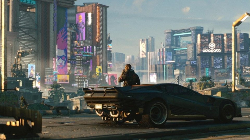 Cyberpunk 2077 cidade carro homem